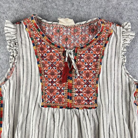 Savanna Jane Top Womens 3X Floral Embroidered Striped Flutter Sleeve Shirt Boho - Picture 2 of 13